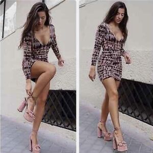 ZARA ruched printed mini dress Large